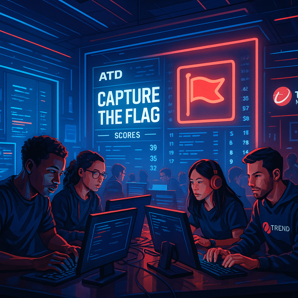 a dynamic and visually striking capture the flag (ctf) cybersecurity competition scene. the setting
